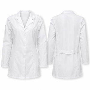Abrigo médico blanco, vista frontal y posterior
