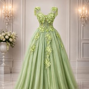 vestido de ensueño en tono verde