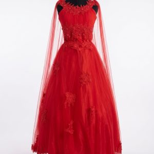 Vestido de gala en rojo vibrante