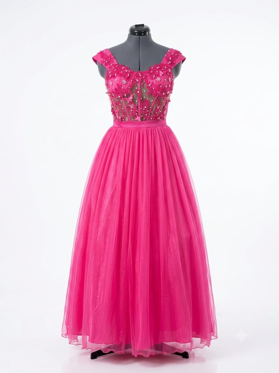 Vestido de gala en tono rosa fucsia