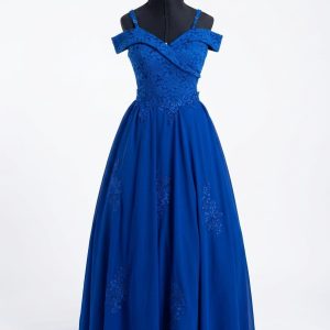 Vestido largo de fiesta color azul francia