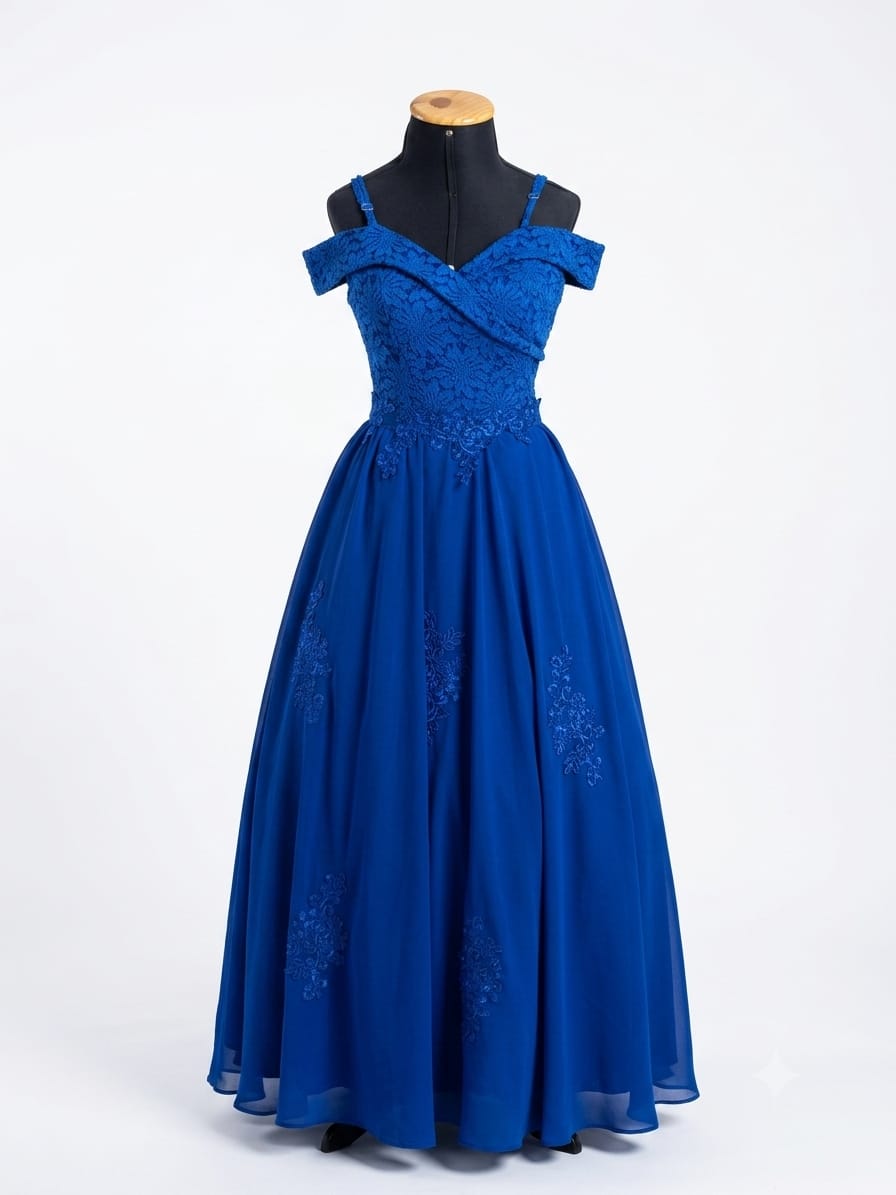 Vestido largo de fiesta color azul francia